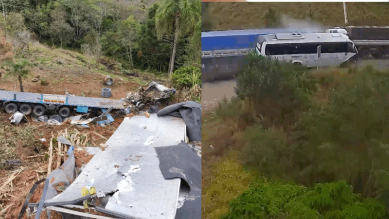 Motorista de carreta sai ileso de acidente em rodovia que destruiu os veículos