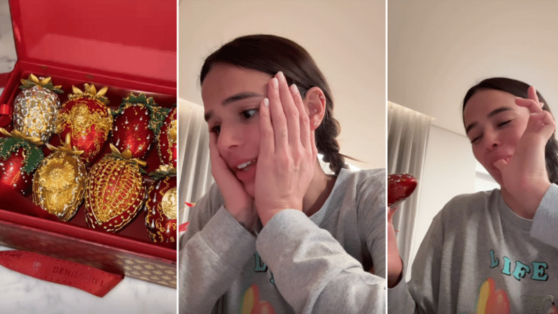 Rica! Bruna Marquezine se encanta com morango do amor de R$ 2,1 mil