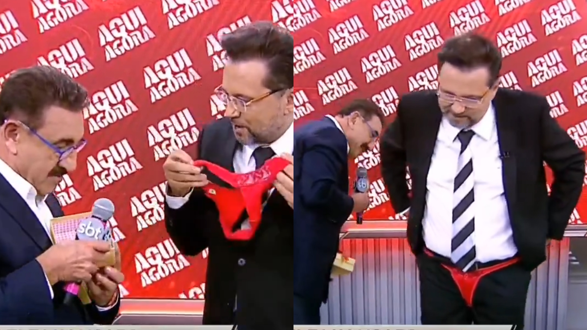 Geraldo Luís ganha calcinha de Ratinho e veste ao vivo no SBT: ‘Daquela que entra para dentro’