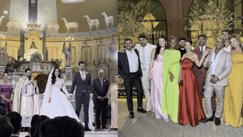 Veja que famosa pegou o buquê no casamento dos ex-BBBs Lais e Gustavo
