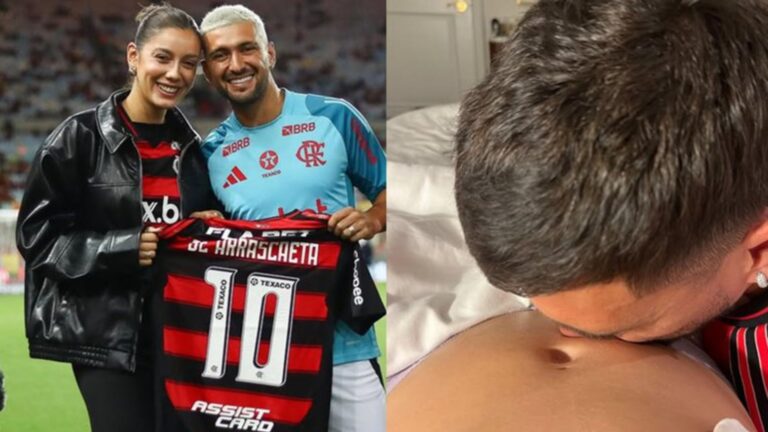 Arrascaeta, jogador do Flamengo, e a esposa anunciam o sexo do bebê: ‘Estamos te esperando…’