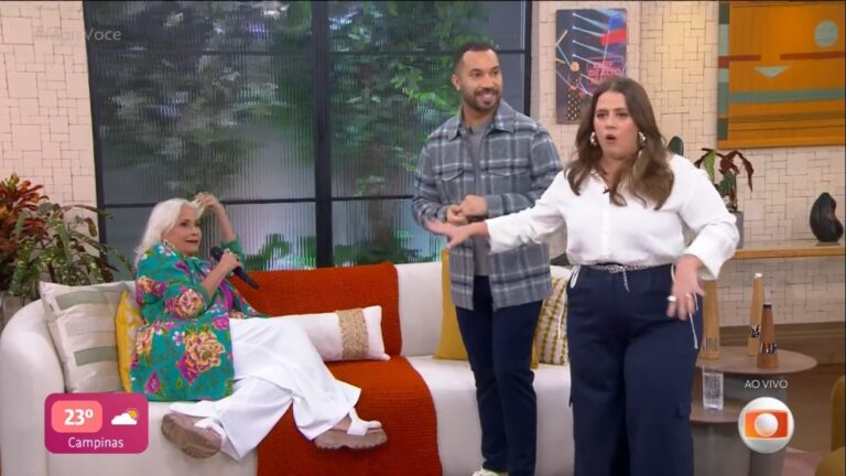 Tati Machado pede para Fafá de Belém sentar em sofá do Mais Você e leva resposta