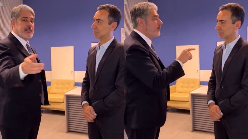 William Bonner surge em vídeo com César Tralli nos bastidores do Jornal Nacional e surpreende com pergunta