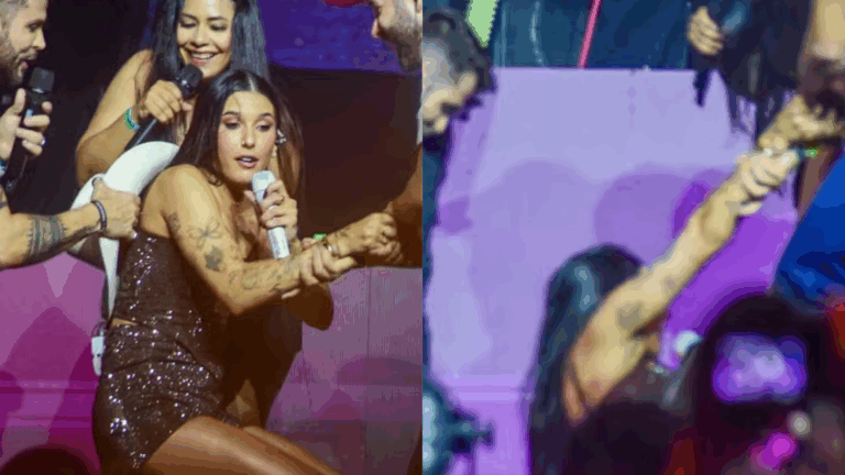 Ana Castela é derrubada no palco por influenciador e Zé Felipe assiste da plateia