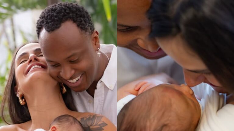 Carinha do pai? Carol Peixinho e Thiaguinho celebram um mês do filho com fotos inéditas