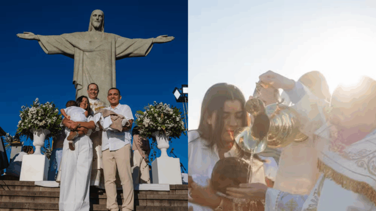 João Gomes e Ary Mirelle batizam os filhos no Cristo Redentor