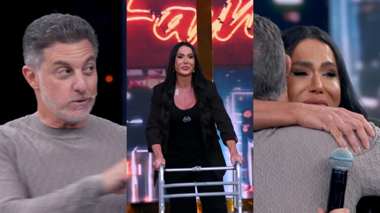 Gracyanne Barbosa aparece de andador no Domingão, Luciano Huck a faz chorar com proposta e ganha resposta