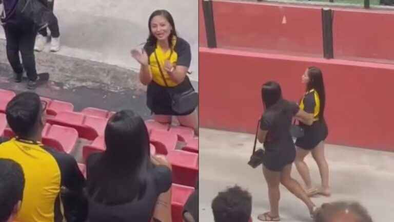 Mulher flagra traição e deixa estádio de mãos dadas com amante do marido; veja