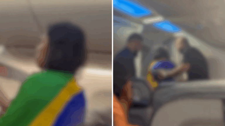 Vídeo: Mulher enrolada em bandeira do Brasil é retirada de voo