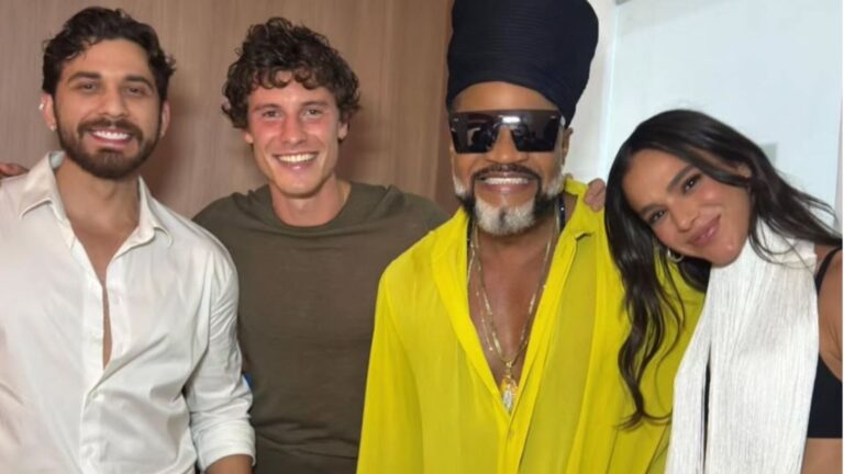 Shawn Mendes surge em clique inesperado com Bruna Marquezine, Gustavo Mioto e Carlinhos Brown após show de Dua Lipa