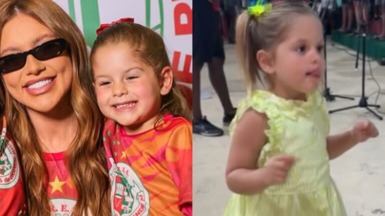 Melhor que a mãe? Maria Flor rouba a cena ao sambar na quadra da Grande Rio