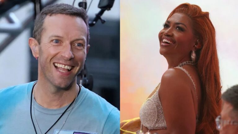 Gaby Amarantos e Chris Martin são flagrados em conversa nos bastidores após rumores de romance