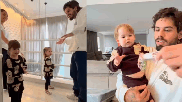 Zé Felipe reencontra os filhos após viagem deles para a Espanha com Virginia