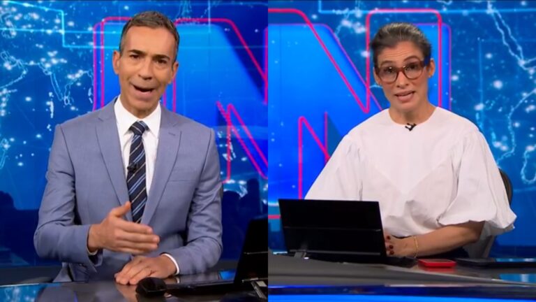 César Tralli e Renata Vasconcellos quebram o protocolo com conversa no Jornal Nacional: ‘Danadinha’