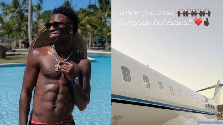 Vini Jr. volta à Espanha em jato de luxo fretado após férias na Bahia ao lado de Virginia; saiba o valor