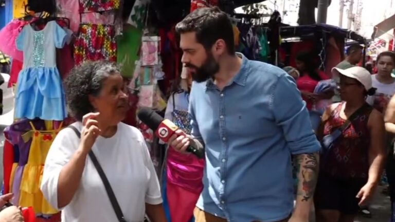 Repórter do Encontro reclama de não ganhar presente de entrevistada e leva resposta ao vivo