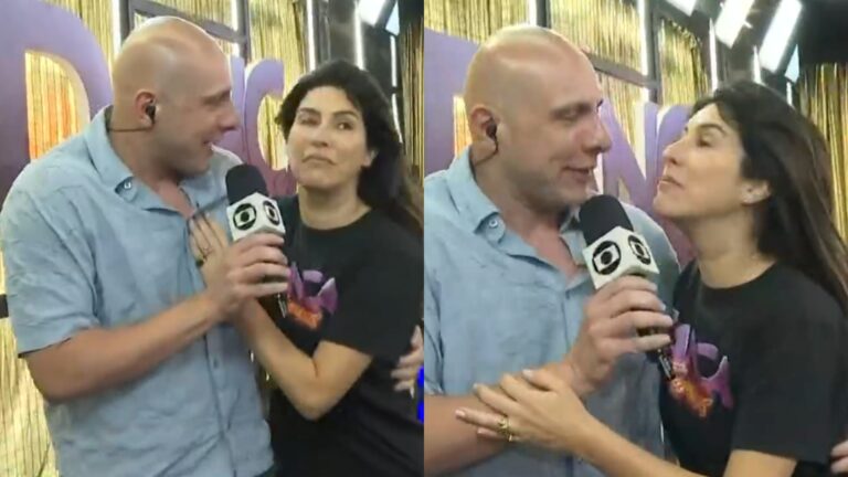Fernanda Paes Leme surpreende repórter do Mais Você ao vivo: ‘Me tira daqui’