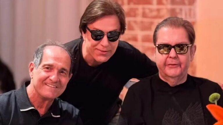 De óculos escuros! Faustão surge ao lado de Tom Cavalcante e Muricy em registro