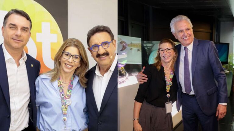 Daniela Abravanel Beyruti recebe Flávio Bolsonaro e Ronaldo Caiado no SBT