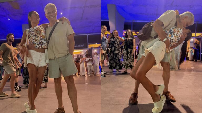 O amor está no ar! Tarcísio Filho se empolga e dá beijão na esposa em show no Rio: ‘Felizes’