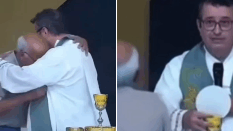 Emoção! Avô descobre morte do neto durante missa e se desespera ao abraçar padre; vídeo