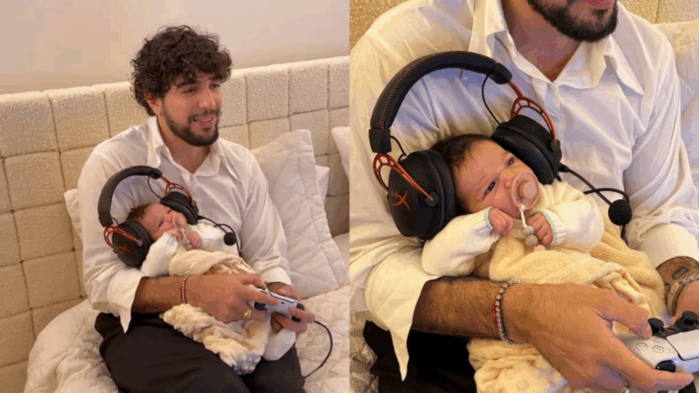 Fofura! Web reage ao ver Nattan jogando videogame com filha no colo