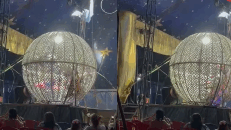Mulher fica ferida em circo após colisão com 4 motos no ‘Globo da Morte’