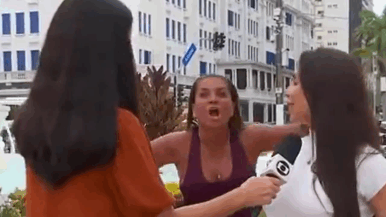 Mulher grita ‘Globo lixo’ durante transmissão ao vivo e faz gesto obsceno; vídeo
