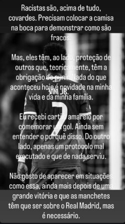 Vini Jr. quebra silêncio após sofrer racismo em jogo