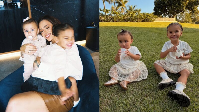 Filhas de Bruna Biancardi e Neymar chamam atenção ao surgirem com looks iguais de grife de luxo