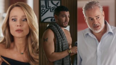 Dora (Mariana Ximenes), André (Henrique Barreira) e Ademir (Dan Stulbach) de Quem Ama Cuida