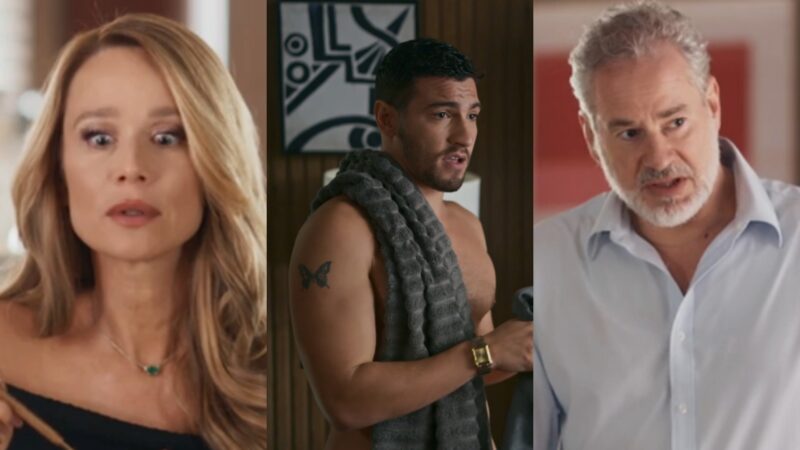 Dora (Mariana Ximenes), André (Henrique Barreira) e Ademir (Dan Stulbach) de Quem Ama Cuida