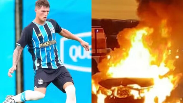 Famoso jogador se envolve em grave acidente e carro pega fogo; vídeo