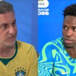 Vini Jr. vira assunto por causa de ‘detalhe’ durante entrevista no ‘Domingão’: ‘No meio da perna’