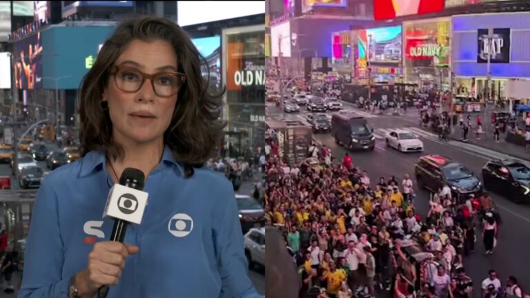 Brasileiros surpreendem Renata Vasconcellos durante cobertura da Copa do Mundo para o JN; assista