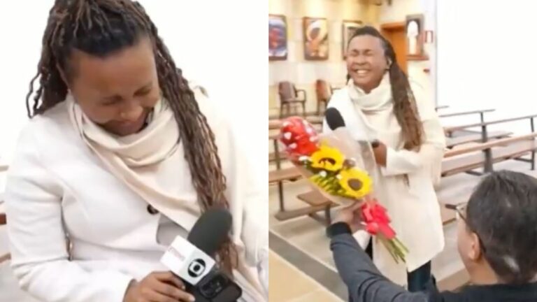 Namorado invade gravação e pede repórter em casamento ao vivo; casal emociona web: ‘Crise’