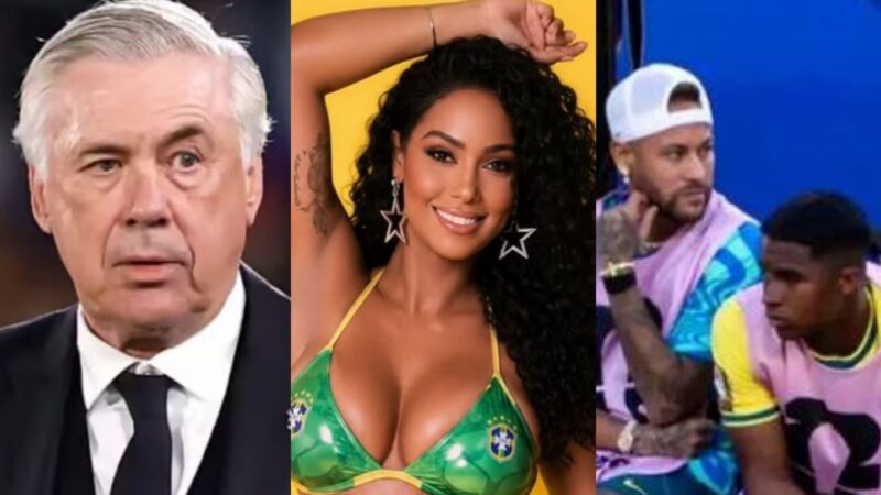 Carlo Ancelotti; Rosiane Pinheiro; Neymar e Endrick (Reprodução Redes Sociais)