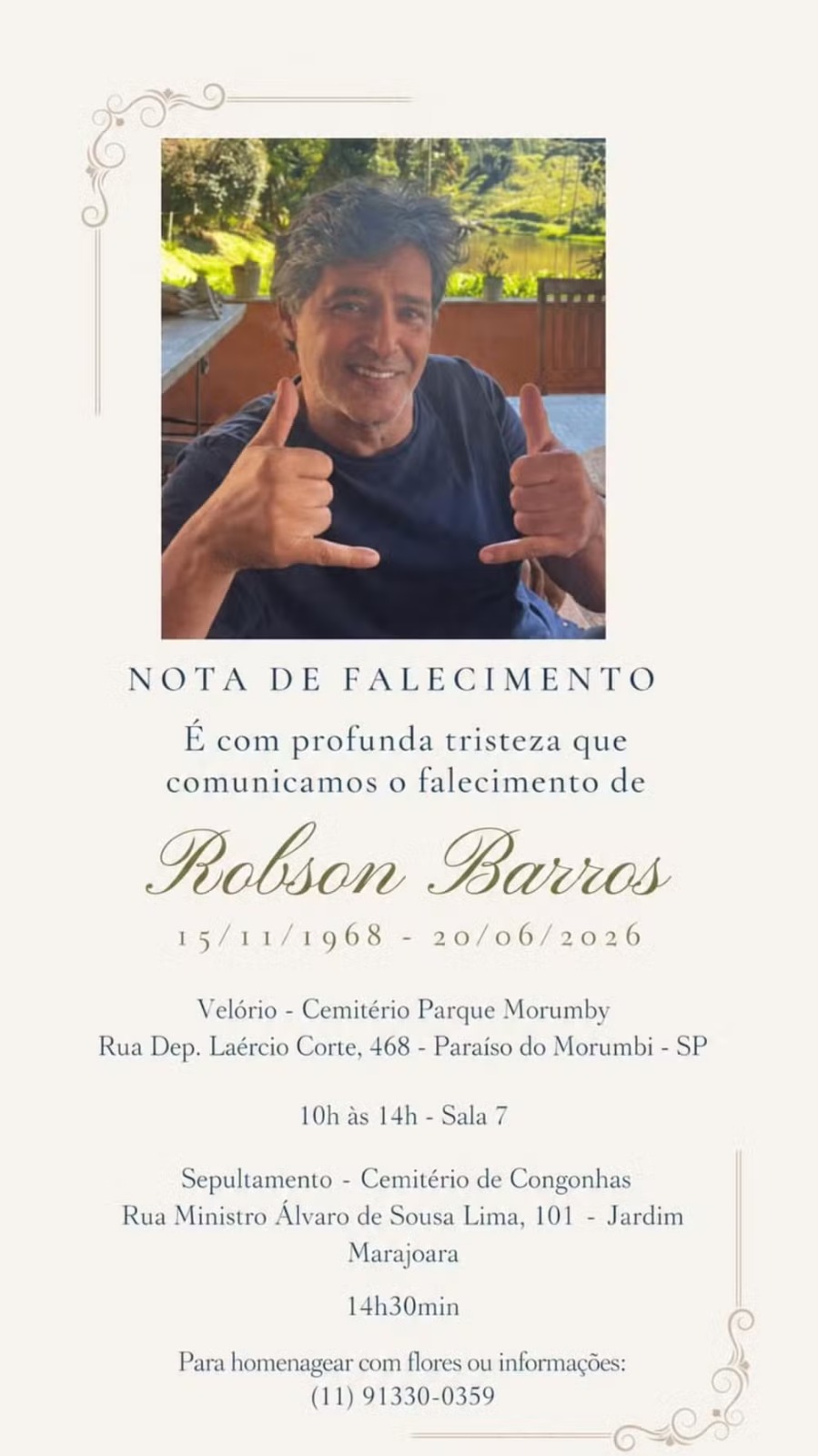 Morre Robson Barros (Reprodução/Instagram)