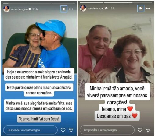Renato Aragão anuncia morte da irmã, Maria Ivete Aragão - Reprodução/ Instagram