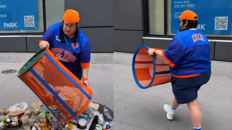 Virou meme? Torcedora é flagrada vandalizando calçada e roubando lixeira na Copa