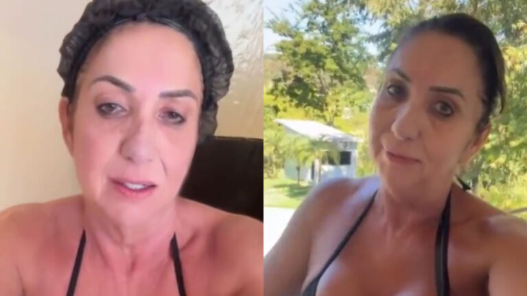 Aos 60 anos, mãe de Virginia Fonseca surge com biquíni de fita e choca a web