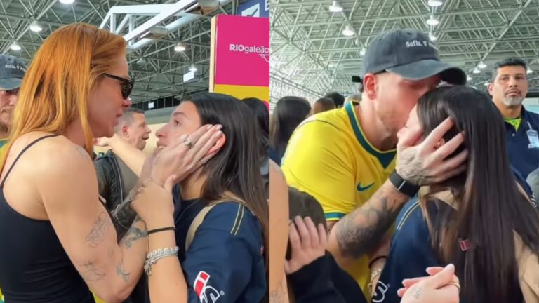 Ferrugem e esposa choram em despedida da filha de 15 anos para intercâmbio na Europa