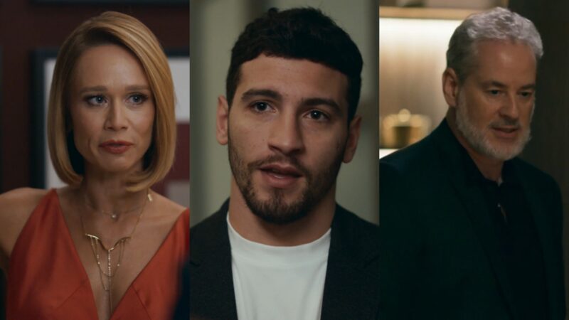 Dora (Mariana Ximenes), André (Henrique Barreira) e Ademir (Dan Stulbach) de Quem Ama Cuida