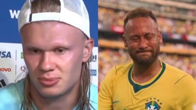 Erling Haaland, jogador da Noruega, e Neymar na Copa do Mundo