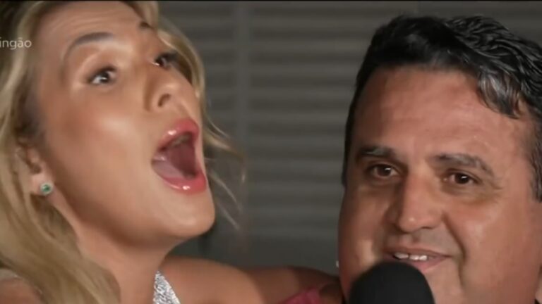 Lívia Andrade entrega prêmio ao vivo no ‘Domingão’, mas ‘detalhe’ no vencedor rouba a cena: ‘Meu Deus’