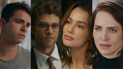 Mau Mau (João Victor Gonçalves), Pedro (Chay Suede), Bruna (Fernanda Marques) e Adriana (Leticia Colin) de Quem Ama Cuida