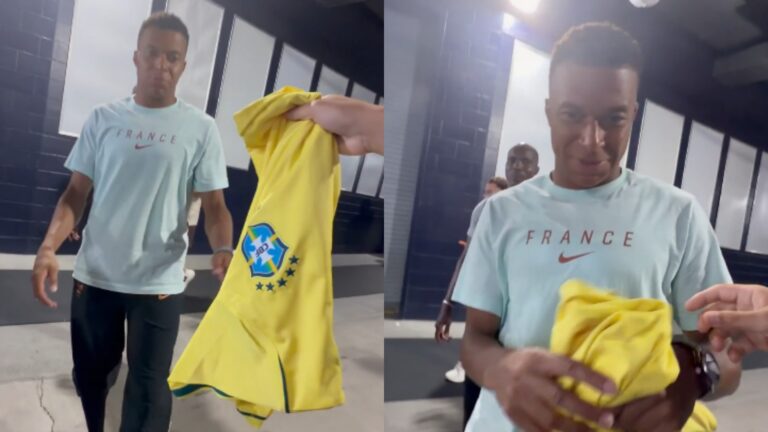 Mbappé toma atitude ao ganhar camisa do Brasil após vencer o Marrocos na Copa do Mundo; assista