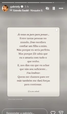 Postagem de Gabriely Miranda, esposa de Endrick