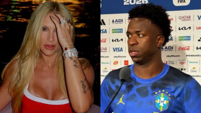 Vini Jr. não resiste e deixa comentário ao ver Virginia de vestido vermelho, curto e decotado
