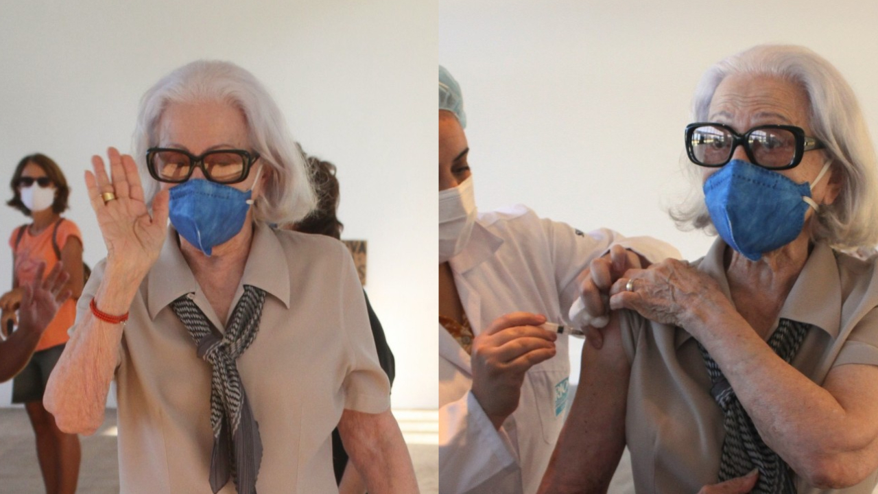 Covid-19: Aos 91 anos, Fernanda Montenegro dá show de simpatia ao receber segunda dose da vacina